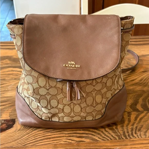 Coach Brown Leather Monogram Backpack - Picture 1 of 5